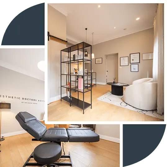 Inside the Aesthetic Doctors Australia rooms: consultation lounge and treatment room